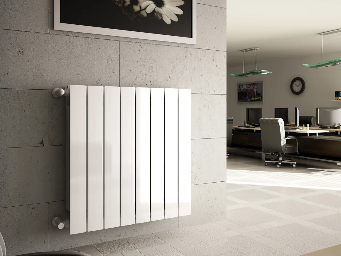 Fondital Blitz Super B4 aluminium radiator wall-mounted in a modern office interior