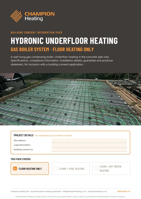 Council consent pack cover: gas boiler, floor heating